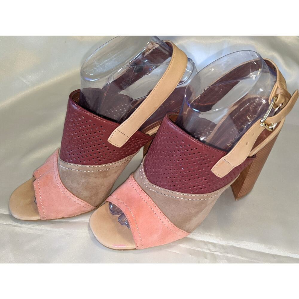 Cole Haan Women's Tabby Slingback Stacked High Heels Sandals Open Toe Size 7.5